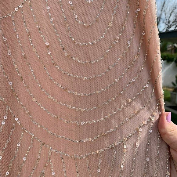 NEW! Adrianna‎ Papell Art Deco Beaded Blouson Gown in Blush Pink [SZ 12 ] - Picture 9 of 13